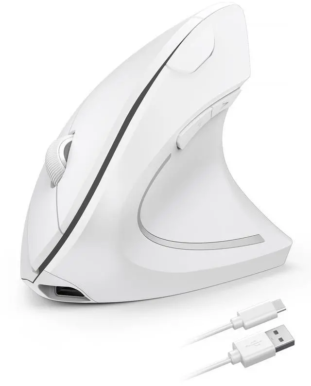 Main image of TECKNET Ergonomic Mouse, Rechargeable Vertical Ergo Mouse Wireless, Silent 2.4GHz 6 Buttons Optical Carpal Tunnel Mouse, 5 Adjustment Levels, Up to 4800DPI Wireless Mouse for Laptop, Desktop - White