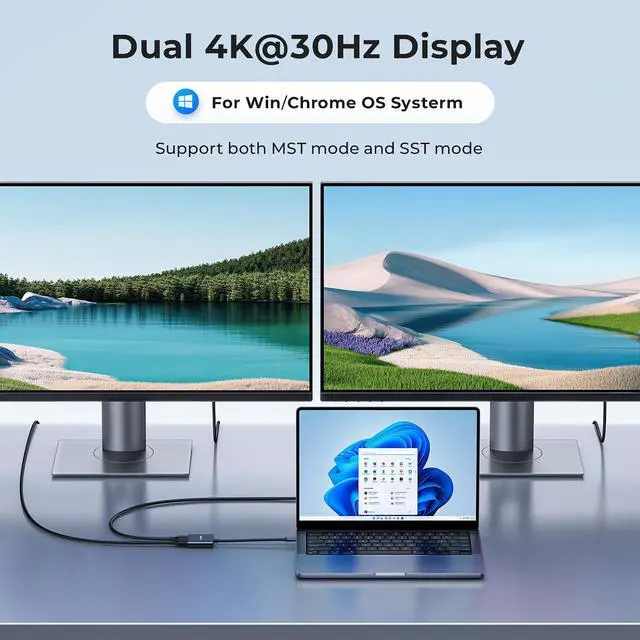 Alt view image 2 of 5 - RayCue USB-C to Dual HDMI Adapter 4K@60Hz, Type-C to HDMI Converter for Dual Monitors, USB-C Hub for MacBook/Laptop/HP/Dell/Surface/Lenovo/Thinkpad/Chromebook