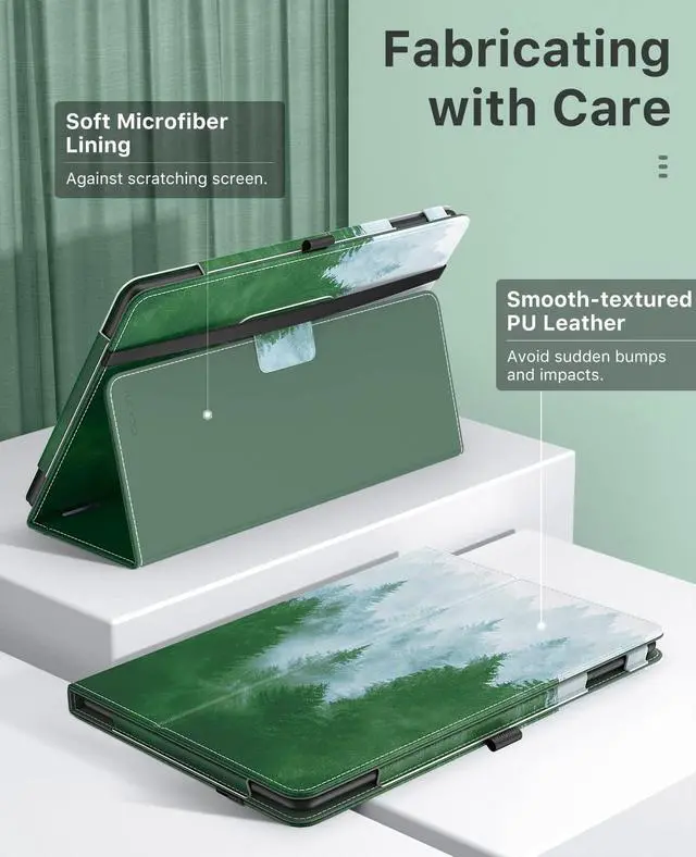 Alt view image 2 of 5 - MoKo Case Fits All-New Kindle Fire HD 10 & 10 Plus Tablet (13th/11th Generation, 2023/2021 Release) 10.1" - Slim Folding Stand Cover with Auto Wake/Sleep, Dark Green Forest