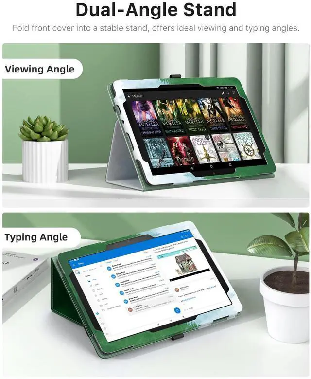 Alt view image 3 of 5 - MoKo Case Fits All-New Kindle Fire HD 10 & 10 Plus Tablet (13th/11th Generation, 2023/2021 Release) 10.1" - Slim Folding Stand Cover with Auto Wake/Sleep, Dark Green Forest