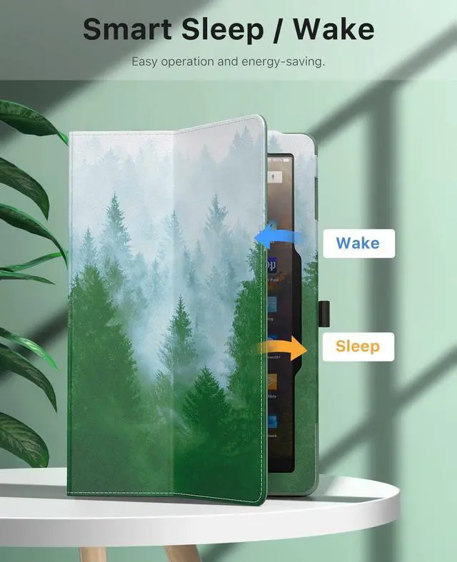 Alt view image 4 of 5 - MoKo Case Fits All-New Kindle Fire HD 10 & 10 Plus Tablet (13th/11th Generation, 2023/2021 Release) 10.1" - Slim Folding Stand Cover with Auto Wake/Sleep, Dark Green Forest
