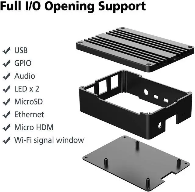 Alt view image 5 of 5 - Akasa Pi-4 Pro, Pure Aluminum Raspberry Pi 4 Armor Case, Zero-Noise Passive Cooling Rpi 4 Case, Raspberry Pi 4 Heatsink for Raspberry Pi 4 Model B, Thermal Kit Included, A-RA08-M2B