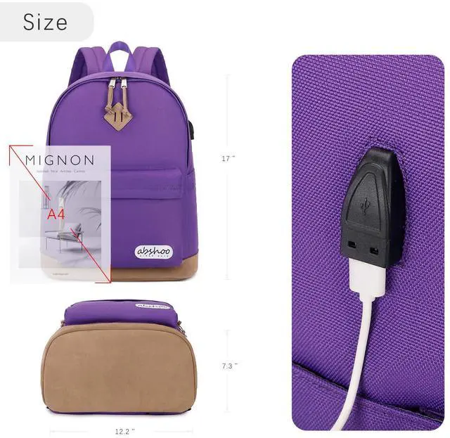 Alt view image 3 of 5 - abshoo Large Backpack For School Teen Gilrs Womens College Middle High School Bookbag (Purple)