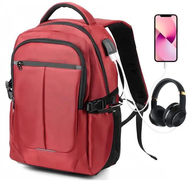 Main image of AJXIN Travel Business Water Resistant Laptop Backpack, With External Usb Charging and Earphone Port School Bookbag, Can Accommodate 15.6-inch for Women and Men Laptops red