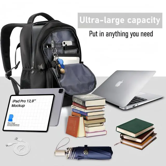 Alt view image 3 of 5 - AJXIN Travel Business Water Resistant Laptop Backpack, With External Usb Charging and Earphone Port School Bookbag, Can Accommodate 15.6-inch for Women and Men Laptops red