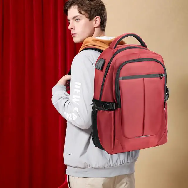 Alt view image 5 of 5 - AJXIN Travel Business Water Resistant Laptop Backpack, With External Usb Charging and Earphone Port School Bookbag, Can Accommodate 15.6-inch for Women and Men Laptops red