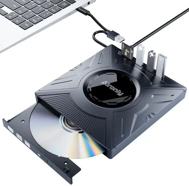 Main image of Alronly External CD/DVD Drive for Laptop, USB 3.0 Type-C USB Portable Player for Laptop CD DVD +/-RW Disk Drive CD Burner Writer Reader Compatible with Desktop Windows Apple (Multifunctional)