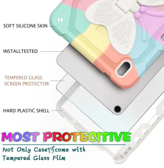 Alt view image 4 of 5 - Ambison iPad Air 11 inch Case 6th Generation 2024(M2), with 9H Tempered Glass Screen Protector,Full-Body Shockproof Sturdy Cute Cover with Butterfly Wings Stand,Shoulder Strap,Pencil Holder-Multicolor