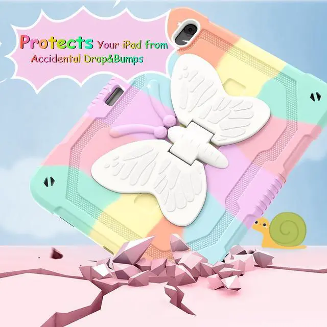 Alt view image 5 of 5 - Ambison iPad Air 11 inch Case 6th Generation 2024(M2), with 9H Tempered Glass Screen Protector,Full-Body Shockproof Sturdy Cute Cover with Butterfly Wings Stand,Shoulder Strap,Pencil Holder-Multicolor