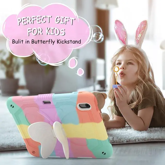 Alt view image 3 of 5 - Ambison iPad Air 11 inch Case 6th Generation 2024(M2), with 9H Tempered Glass Screen Protector,Full-Body Shockproof Sturdy Cute Cover with Butterfly Wings Stand,Shoulder Strap,Pencil Holder-Multicolor