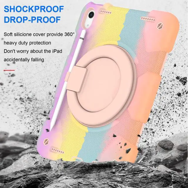 Alt view image 4 of 5 - Andnary Case for iPad (A16) 11th Generation 11 inch 2025/10th Generation 10.9 inch 2022, Heavy Duty Shockproof Cover with 360deg Rotating Handle/Bracket/Pen Holder/Shoulder Strap, Colorful Pink