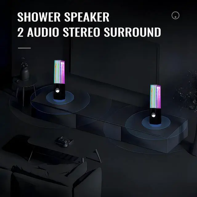 Alt view image 3 of 5 - AOBOO Led Light Dancing Water Speakers Fountain Music for Desktop Laptop Computer PC (Two pcs),USB Powered Stereo Speakers 3.5mm Audio (Black,Line-in Speakers)