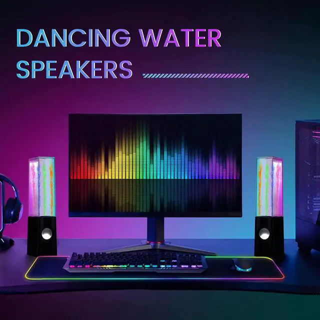 Alt view image 5 of 5 - AOBOO Led Light Dancing Water Speakers Fountain Music for Desktop Laptop Computer PC (Two pcs),USB Powered Stereo Speakers 3.5mm Audio (Black,Line-in Speakers)