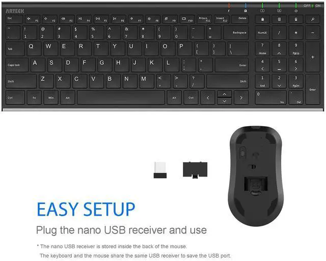 Alt view image 4 of 5 - Arteck 2.4G Wireless Keyboard and Mouse Combo HW193MW162 Stainless Ultra Slim Full Size Keyboard and Ergonomic Mouse for Computer Desktop PC Laptop and Windows 11/10/8/7 Build in Rechargeable Battery