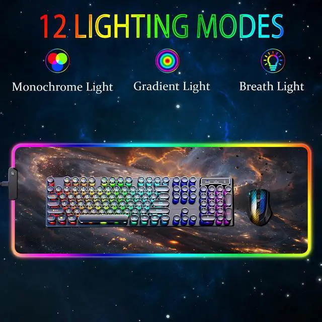 Alt view image 2 of 5 - Armanza RGB Gaming Mouse Pad, Large Mousepad with Led Light, Gaming Accessories Keyboard Pad for Desk, Non-Slip Rubber Base Big Mouse Mat for Gamer, 31.5 X 11.8 Inch, Golden Galaxy