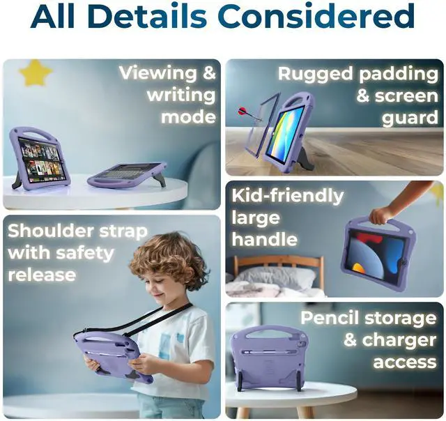 Alt view image 4 of 5 - Bam Bino Space Suit Kids Case for iPad Pro 12.9" 3rd/4th/5th/6th Generation (2018-2022) Models [Not for iPad Pro 12.9 1st/2nd Gen] Screen Guard, Handle, Shoulder Strap, Pencil Holder (Nebula Violet)