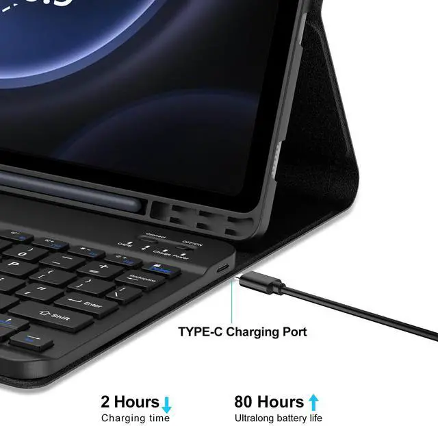 Alt view image 5 of 5 - Galaxy Tab S9 FE Case with Keyboard 5G 10.9 Inch 2023, Keyboard for Galaxy Tablet S9 11 Inch 2023, Detachable Bluetooth Keyboard with Pen Holder for Samsung Tab S9 11''/S9 FE 10.9'', Black