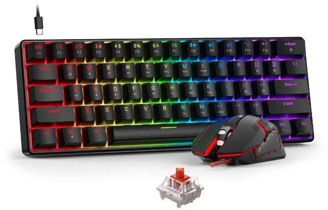 Main image of BlueFinger 60% Mechanical Gaming Keyboard and Mouse Combo - RGB Rainbow Backlit 61 Keys Red Switch Keyboard & 4 DPI LED Gaming Mouse, USB Wired Set for PC Laptop Xbox PS4 PS5