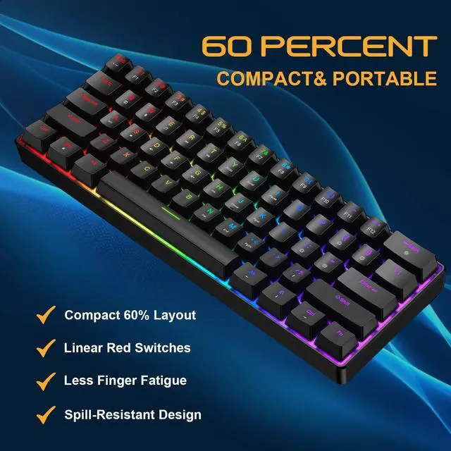 Alt view image 5 of 5 - BlueFinger 60% Mechanical Gaming Keyboard and Mouse Combo - RGB Rainbow Backlit 61 Keys Red Switch Keyboard & 4 DPI LED Gaming Mouse, USB Wired Set for PC Laptop Xbox PS4 PS5