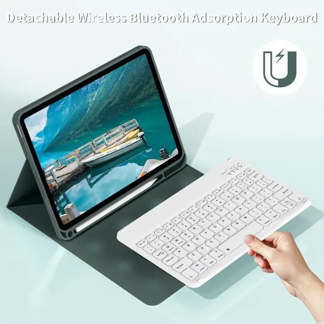 Alt view image 3 of 5 - BQDIYOO Case for iPad 11th/10th Generation with Keyboard, 11 inch A16/10.9" iPad 10 Case (2025/2022) with Pencil Holder, Wireless Keyboard and Slim Lightweight Soft Cover Auto Wake/Sleep, Dark Green