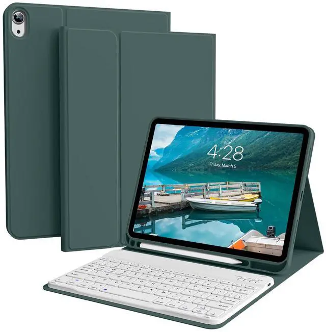 Main image of BQDIYOO Case for iPad 11th/10th Generation with Keyboard, 11 inch A16/10.9" iPad 10 Case (2025/2022) with Pencil Holder, Wireless Keyboard and Slim Lightweight Soft Cover Auto Wake/Sleep, Dark Green