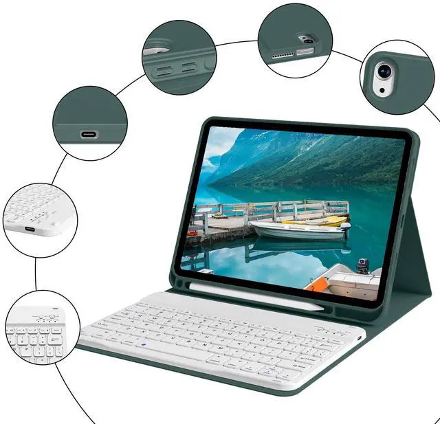 Alt view image 5 of 5 - BQDIYOO Case for iPad 11th/10th Generation with Keyboard, 11 inch A16/10.9" iPad 10 Case (2025/2022) with Pencil Holder, Wireless Keyboard and Slim Lightweight Soft Cover Auto Wake/Sleep, Dark Green
