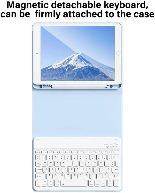 Alt view image 4 of 5 - BQDIYOO Keyboard Case for iPad 6th / 5th Generation (2018 2017 Model), 9.7 inch Keyboard Case for iPad Air 2/Air with Pencil Holder, Auto Wake Sleep, Blue