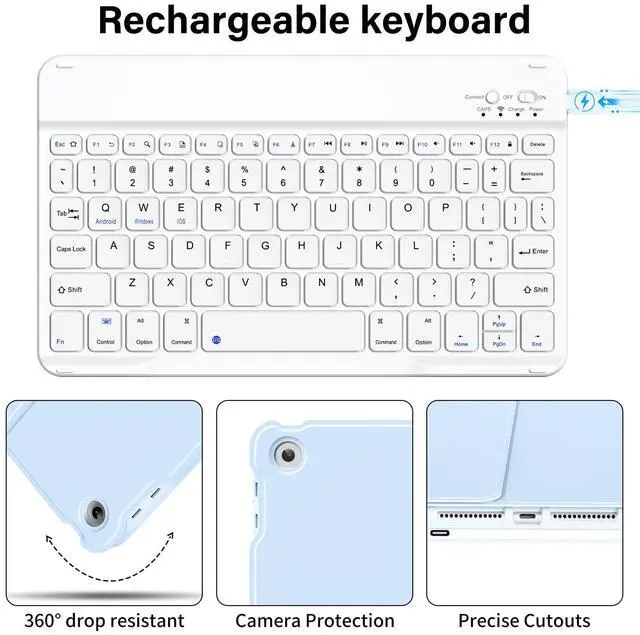 Alt view image 5 of 5 - BQDIYOO Keyboard Case for iPad 6th / 5th Generation (2018 2017 Model), 9.7 inch Keyboard Case for iPad Air 2/Air with Pencil Holder, Auto Wake Sleep, Blue