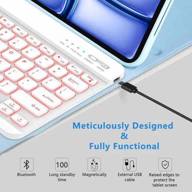 Alt view image 3 of 5 - BQSS Keyboard Case for iPad Pro 13 Inch (M4) 2024 Case with Keyboard for iPad Pro 13" M4 Case with Wireless Detachable Backlit Keyboard for iPad Pro Keyboard Case with Pencil Holder Light Blue