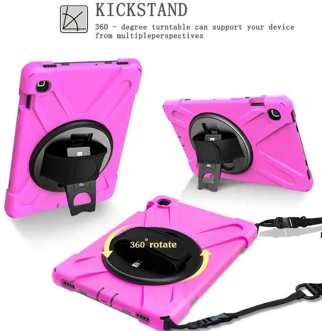 Alt view image 4 of 5 - BRAECN Case for Samsung Galaxy Tab S5e 10.5 Inch 2019 Tablet(SM-T720/T725/T727), Hybrid Rugged Shockproof Silicone Cover for Kids,Students with Hand Strap,Built-in Stand and Shoulder Strap(Rose)