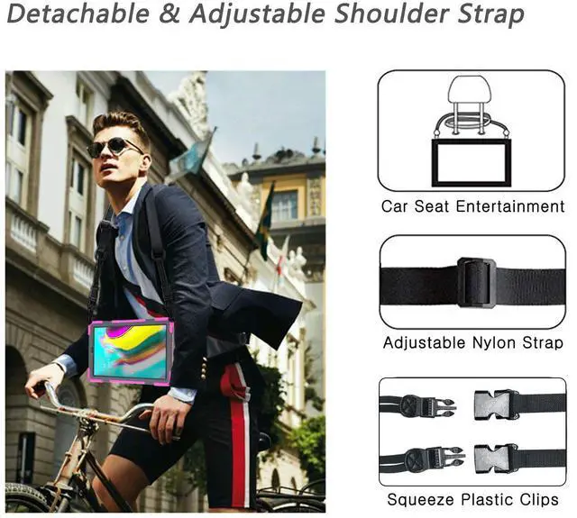 Alt view image 5 of 5 - BRAECN Case for Samsung Galaxy Tab S5e 10.5 Inch 2019 Tablet(SM-T720/T725/T727), Hybrid Rugged Shockproof Silicone Cover for Kids,Students with Hand Strap,Built-in Stand and Shoulder Strap(Rose)