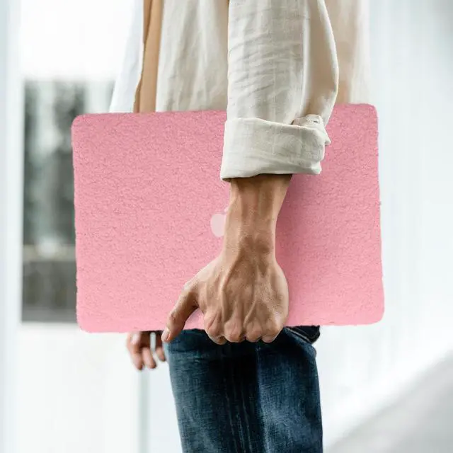 Alt view image 3 of 5 - BYCeKe Compatible with MacBook Pro 14 inch Case 2024-2021 M4 M3 M2 M1 A3112 A3185 A3401 A2918 A2992 A2779 A2442,Fluffy Fuzzy Plush Faux Fur Leather Hard Shell Case&Keyboard Cover for Mac Pro 14,Pink