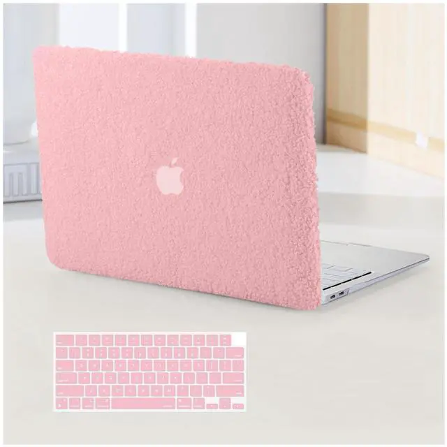 Main image of BYCeKe Compatible with MacBook Pro 14 inch Case 2024-2021 M4 M3 M2 M1 A3112 A3185 A3401 A2918 A2992 A2779 A2442,Fluffy Fuzzy Plush Faux Fur Leather Hard Shell Case&Keyboard Cover for Mac Pro 14,Pink