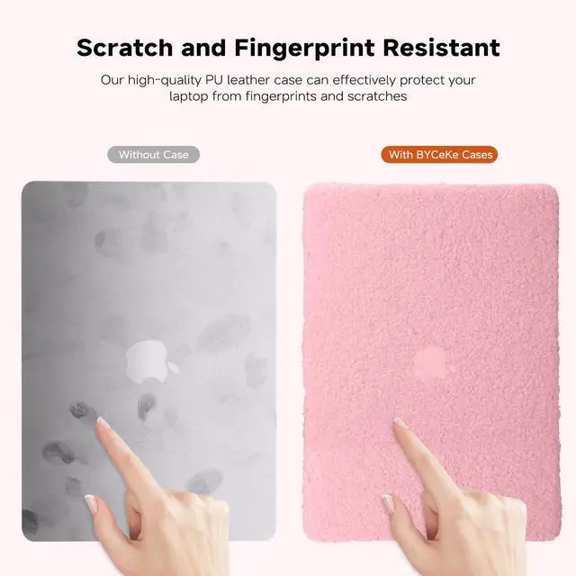 Alt view image 5 of 5 - BYCeKe Compatible with MacBook Pro 14 inch Case 2024-2021 M4 M3 M2 M1 A3112 A3185 A3401 A2918 A2992 A2779 A2442,Fluffy Fuzzy Plush Faux Fur Leather Hard Shell Case&Keyboard Cover for Mac Pro 14,Pink
