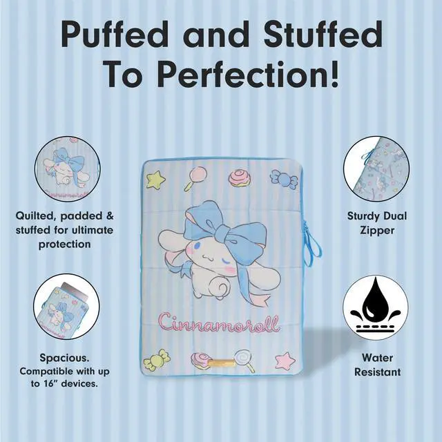 Alt view image 3 of 5 - Sonix x Sanrio | Puffy Laptop Sleeve | 15-16 Inch, Quilted Pillow Puffer Laptop Carrying Case, Computer Sleeve | Cinnamoroll Lovely Ribbons