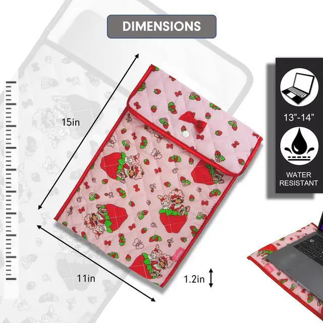 Alt view image 3 of 5 - Sonix x Sanrio | Quilted Laptop Sleeve | 13-14 Inch, Quilted Soft Comfy Laptop Carrying Case, Computer Sleeve | My Melody x Strawberry Shortcake
