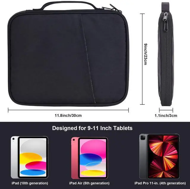 Alt view image 3 of 5 - 9-11 Inch Tablet Carrying Sleeve, Black(PU)+Black(Fabric), 2Pcs