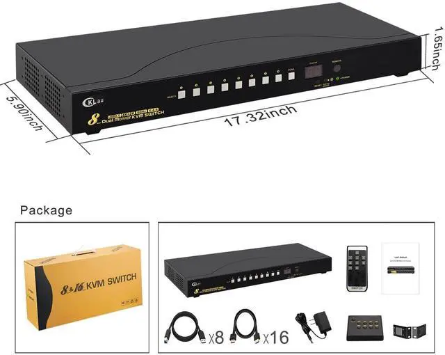 Alt view image 5 of 5 - CKLau 8 Port USB 3.0 Rack Mount HDMI KVM Switch Dual Monitor 4K60Hz with Audio, 2 pcs USB 3.0 Hub and Cables, Keyboard Mouse Hotkey Switcher Box Supports IR Wireless Switching