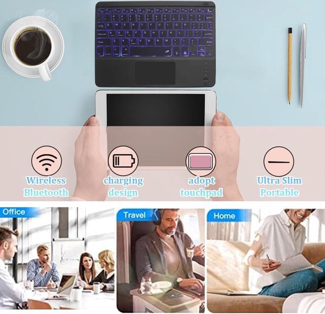 Alt view image 3 of 5 - Wireless Bluetooth Keyboard,10-inch Ultra-Slim 7 Color Backlight with Touchpad,Rechargeable Wireless Magnetic Bluetooth Portable Keyboard,for Smartphone Laptop Tablet Travel (Black)