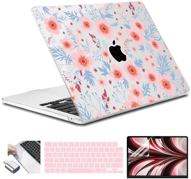 Main image of Conbovo Compatible with MacBook Air 13.6 inch 2025 2024 2023 2022 Case A3240 A3113 A2681, Plastic Hard Shell Case & Keyboard Skin & Screen Protector Type-C Adapter, Pink Florals