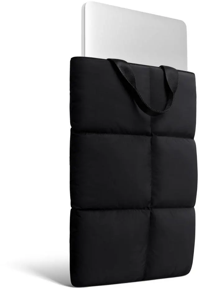 Alt view image 2 of 5 - Comfyable Puffy Laptop Sleeve 13 14 Inch, Quilted Puffer Laptop Carrying Case with Handle, Pillow Case Compatible for MacBook Air M4 2025, MacBook Pro M4 Pro/Max, Black