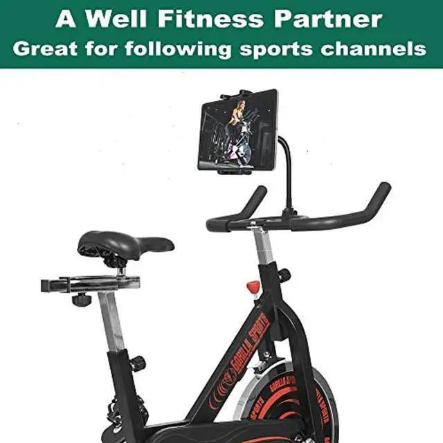 Alt view image 4 of 5 - Cuxwill Tablet Holder Spin Bike Mount for 4-13" iPad Phone, 360deg Gooseneck Stand for Treadmill Stationary Exercise Bicycle, Indoor Cycling Clamp for iPad Pro Air Mini, Galaxy Z Fold, Fire HD, iPhone