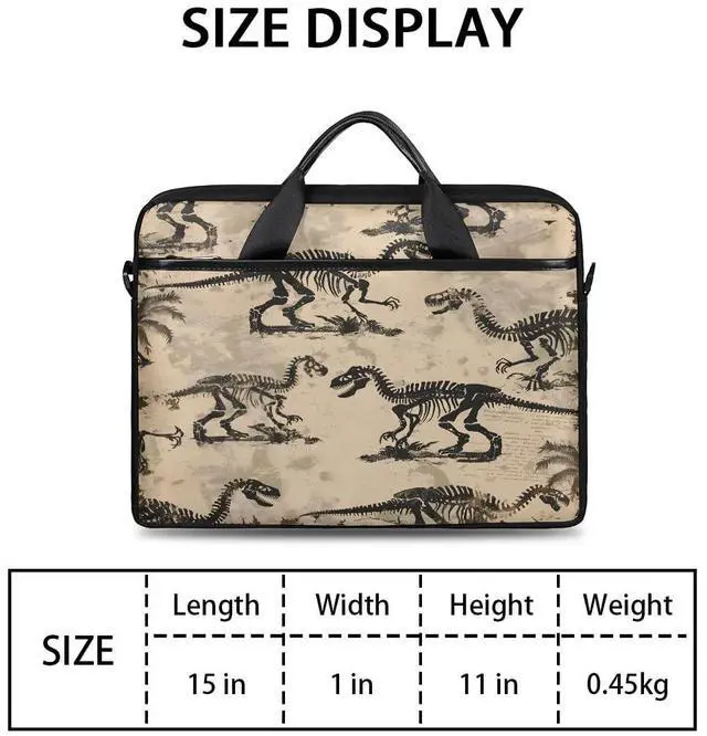 Alt view image 2 of 5 - CURLYOOT Cool Dinosaur Skeleton Laptop Sleeve Case 13-14 inch Laptop Bag Handbag Waterproof Messenger Shoulder Bag Computer Carrying Bag
