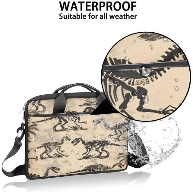 Alt view image 3 of 5 - CURLYOOT Cool Dinosaur Skeleton Laptop Sleeve Case 13-14 inch Laptop Bag Handbag Waterproof Messenger Shoulder Bag Computer Carrying Bag