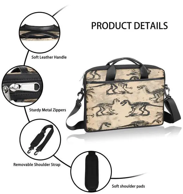 Alt view image 4 of 5 - CURLYOOT Cool Dinosaur Skeleton Laptop Sleeve Case 13-14 inch Laptop Bag Handbag Waterproof Messenger Shoulder Bag Computer Carrying Bag
