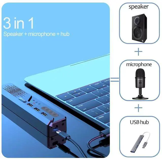 Alt view image 2 of 5 - Cykvis 3 in 1 USB Computer Speaker with Microphone, PC Laptop Desktop Conference Speaker with Mic for Smart Home Office and Online Study,360 Degree Enhanced Voice Pickup, Noise Reduction