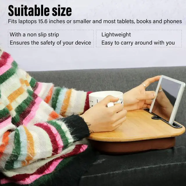 Alt view image 3 of 5 - Laptop Lap Desk,Portable Computer Laptop Stand,Comfortable Bamboo Lap Desk with Cushion Fits 15.6" Laptop for Couch, Bed, Home & Office