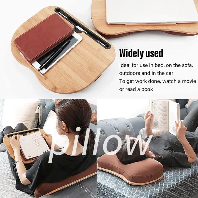 Alt view image 5 of 5 - Laptop Lap Desk,Portable Computer Laptop Stand,Comfortable Bamboo Lap Desk with Cushion Fits 15.6" Laptop for Couch, Bed, Home & Office