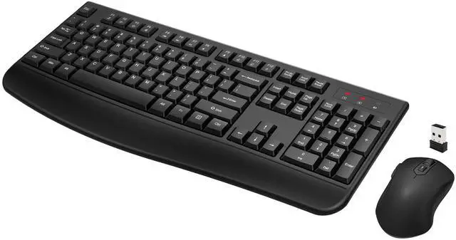 Main image of Wireless Keyboard and Mouse Combo, Full-Sized 2.4GHz Wireless Keyboard with Comfortable Palm Rest and Optical Wireless Mouse for Windows, Mac OS PC/Desktops/Computer/Laptops (Black)