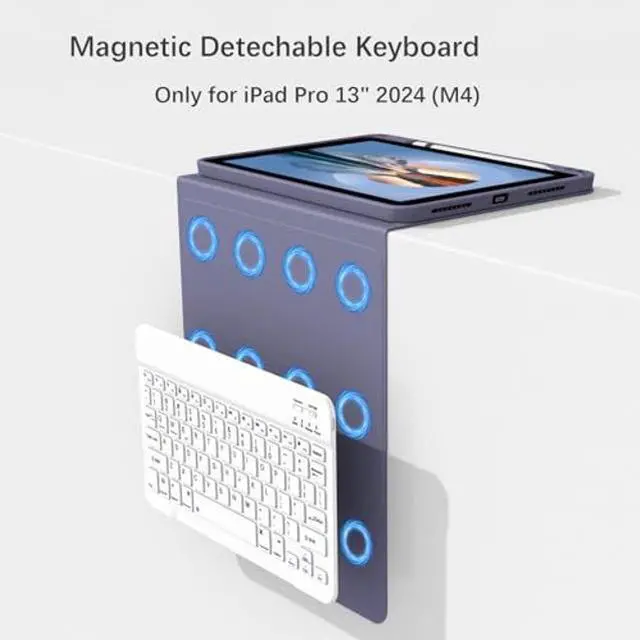 Alt view image 2 of 5 - Divufus Keyboard Case for iPad Pro 13 Inch (M4) 2024 [Magnetic Detachable Wireless Keyboard][Support 3 System] Flip Stand Case with Pencil Holder for iPad 13" Pro 2024 (M4), Lavender Gray